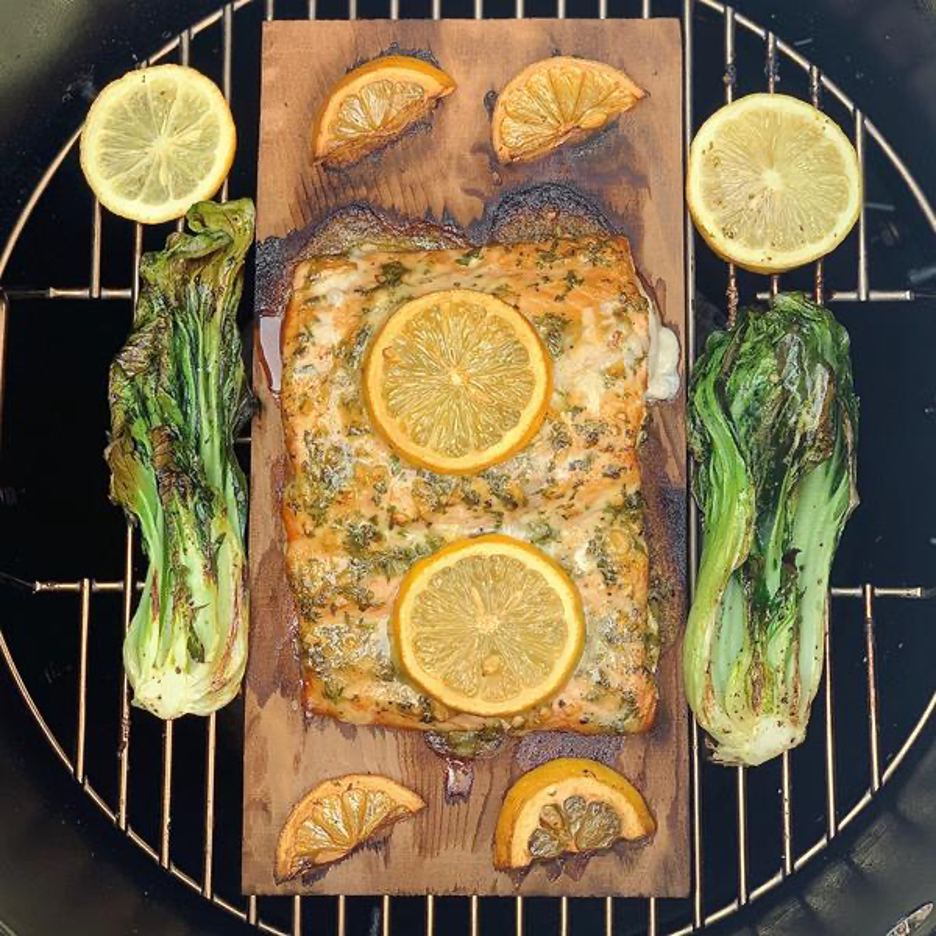 Lemon Mustard Plank Salmon