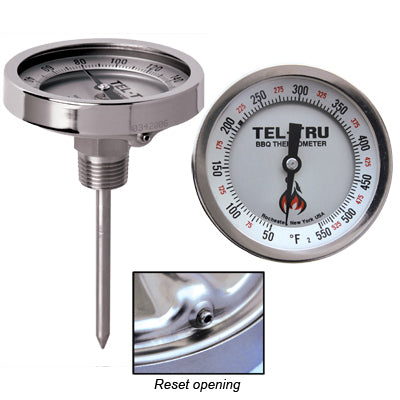 Tel-Tru BBQ Thermometer - BQ300R - 3" Dial & 2.5" Stem (Calibration Reset)